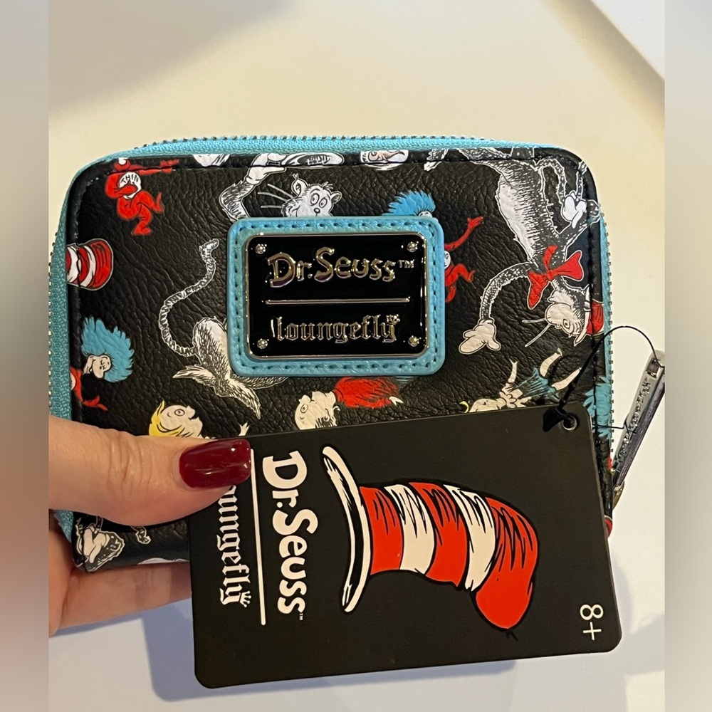 Loungefly dr Seuss cat in the hat wallet card and ID holder blue black red NWT